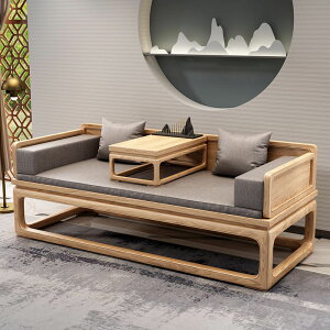 家具 新中式禪意實木羅漢床推拉伸縮榻沙發客廳老榆木家具
