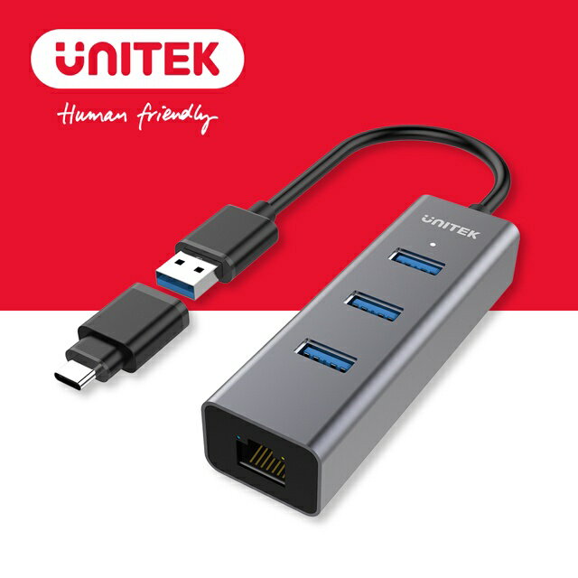 UNITEK USB Type-C+A 3埠USB3.0 HUB 有線網卡RJ45(Y-3083B)