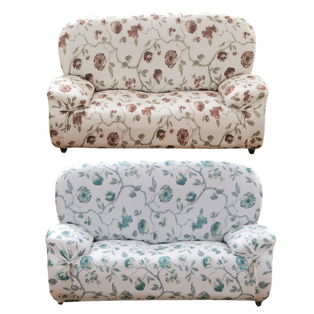 典藏花藝舒適棉柔彈力沙發套1/2/3人座(2色可選) 萬用 沙發罩 彈性 防滑 全包【格藍傢飾】