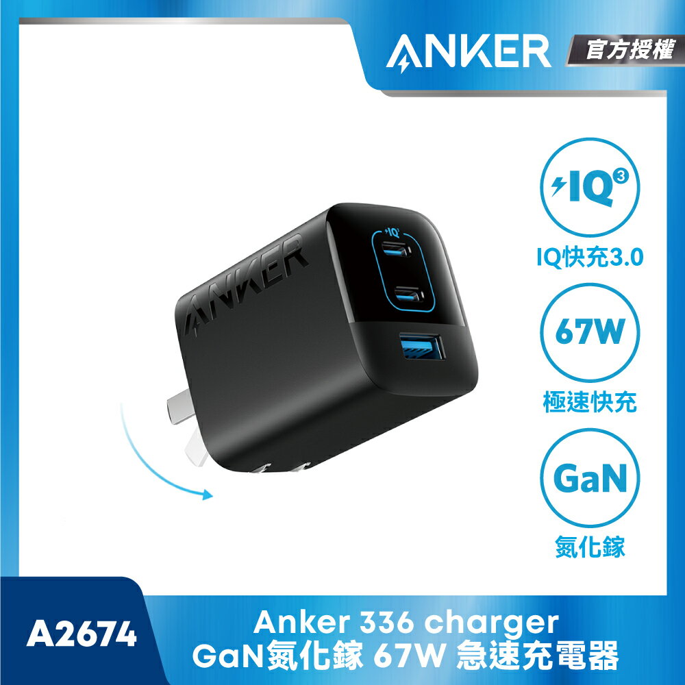 領券再折|Anker 336 charger 2C1A GaN 氮化鎵 急速充電器67W A2674|APP結帳4% 0