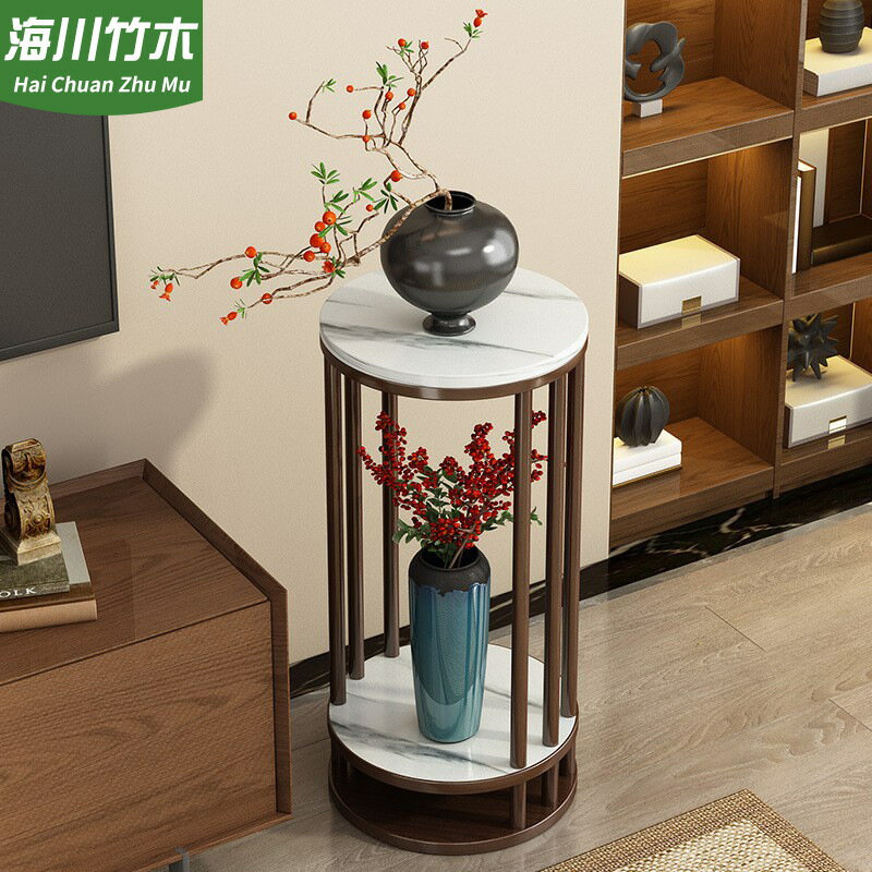 快速出貨 附發票 實木花臺北歐輕奢大理石落地式多層置物架室內陽臺電視櫃擺件花架