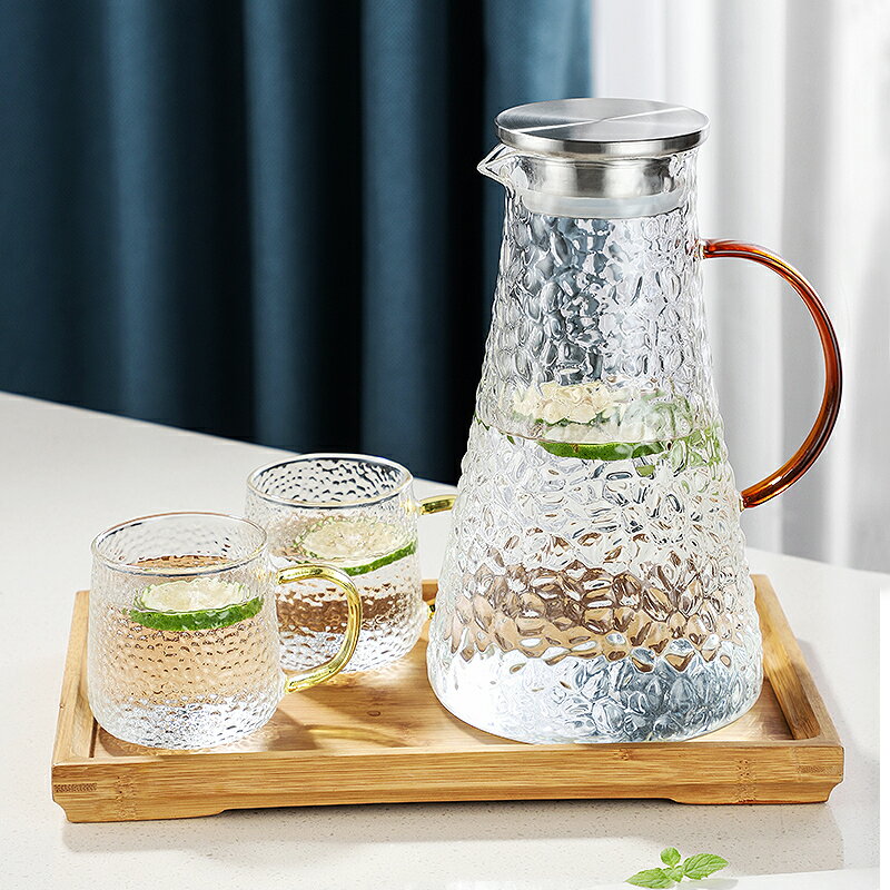 大容量玻璃冷水壺耐熱高溫水瓶家用錘紋涼水壺涼白開水杯茶壺套裝
