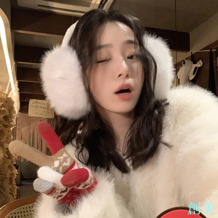 蝸牛爬爬家 白色兔毛可愛耳捂韓版純色保暖耳罩冬女毛絨耳套耳暖-創美