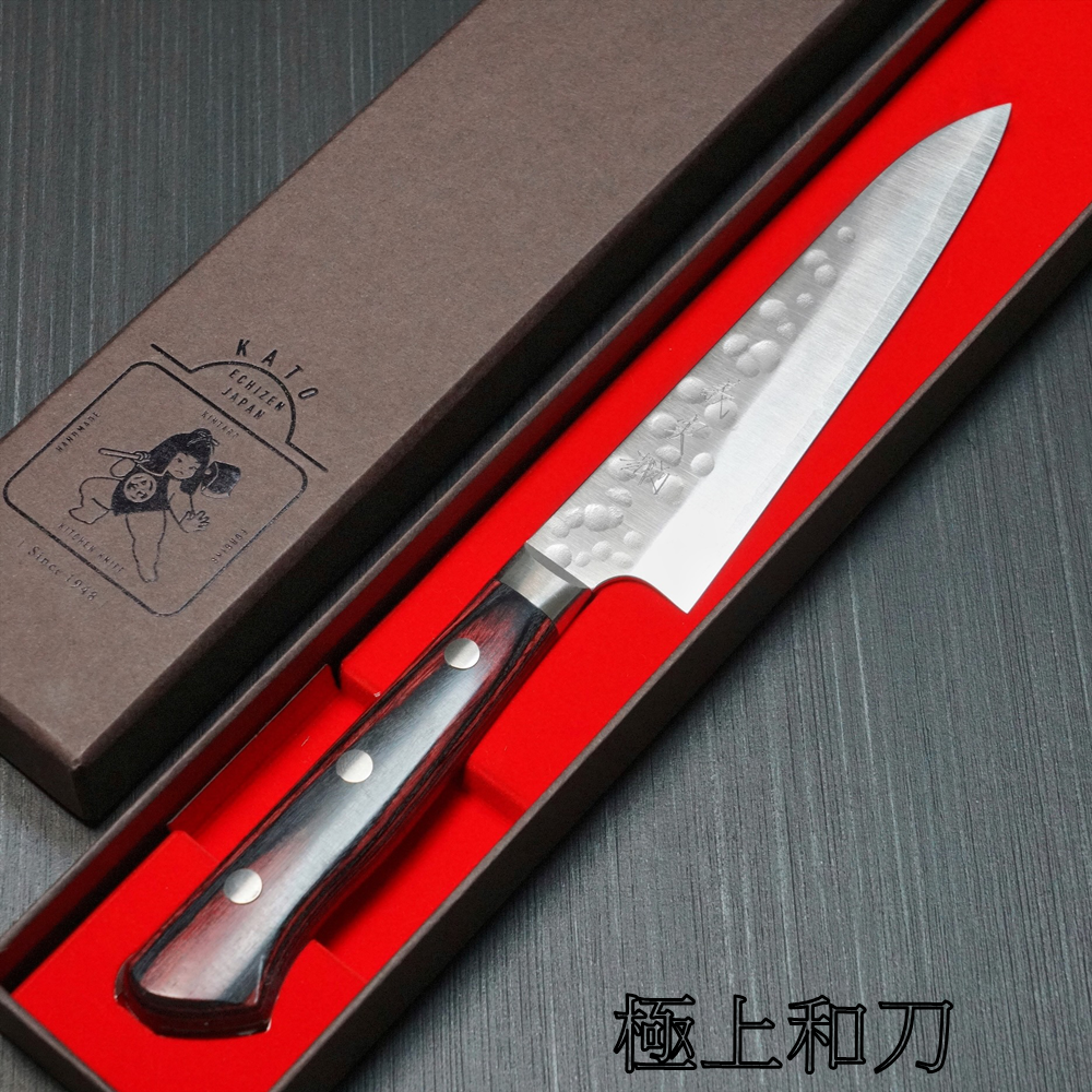 義實 小刀 SG2粉末鋼 槌目 赤黑合板柄 口金付 120mm，150mm KA208 KA209【極上和刀】領券折120【日本高品質菜刀】