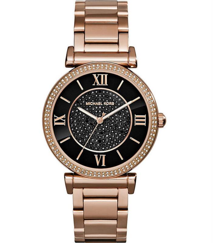 『Marc Jacobs旗艦店』 mk3356 Michael Kors復古羅馬滿天星貝殼面鑲鑽黑玫瑰金手錶