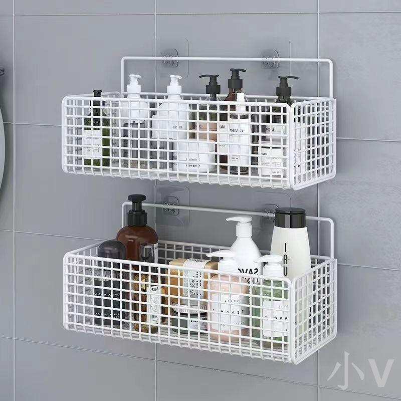 小V優購 衛生間置物架雙層掛籃浴室洗手洗澡網框免打孔壁掛式墻上收納神器 5