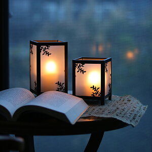 中式和風燭臺復古鐵藝玻璃風燈蠟燭浪漫家居桌麵裝飾古風擺件臺座