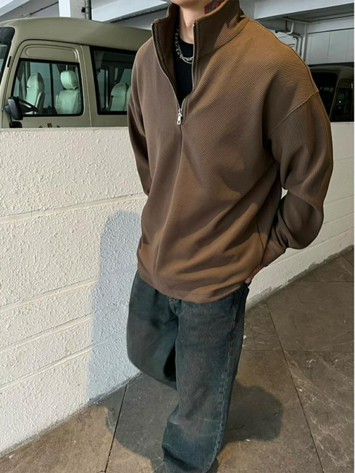 特大碼300斤半拉鍊翻領上衣男裝Polo衫潮牌秋季ifashion長袖上衣2