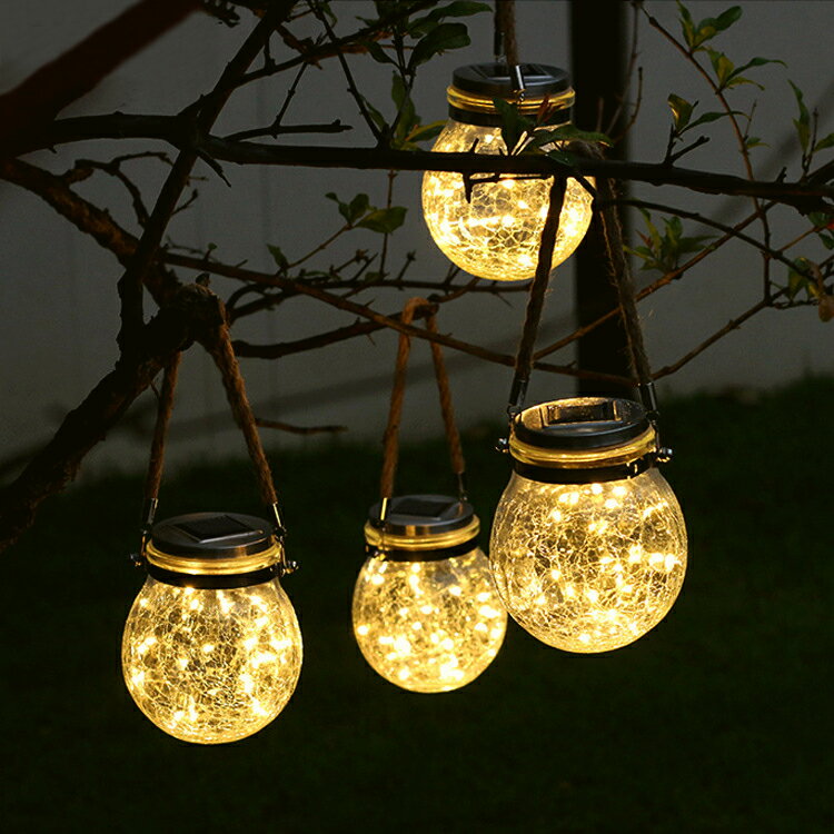 裂紋玻璃吊掛燈太陽能燈LED戶外庭院別墅花園景觀燈氛圍小夜燈