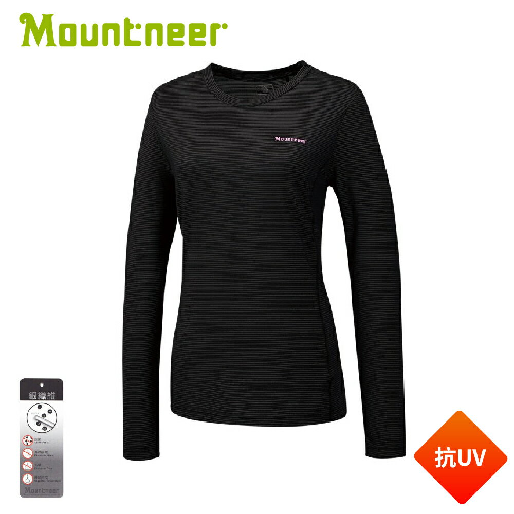 【Mountneer 山林 女 銀纖長袖圓領上衣《黑》】41P52/排汗衣/薄長袖/運動衫