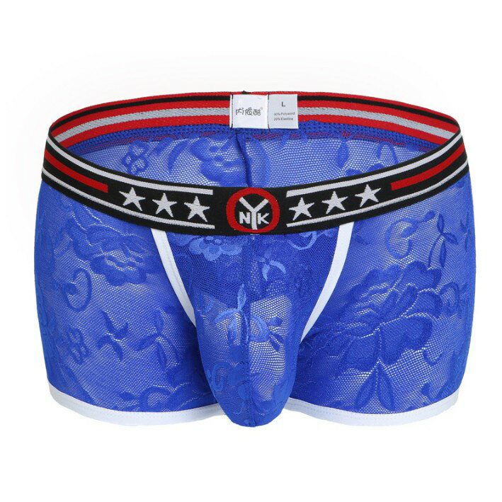 男士內褲 網紗提花 男士平口內褲 四角褲 性感情趣 半透明 透氣四角褲 低腰內褲 7