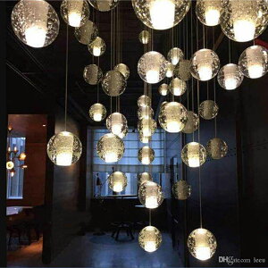 旋轉樓梯水晶吊燈簡約現代客廳餐廳玻璃球燈大氣復式樓梯間長吊燈