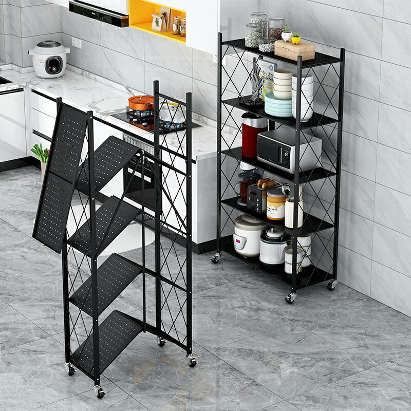 免安裝折疊廚房用品置物架落地式多層烤箱放鍋架微波爐儲物收納架