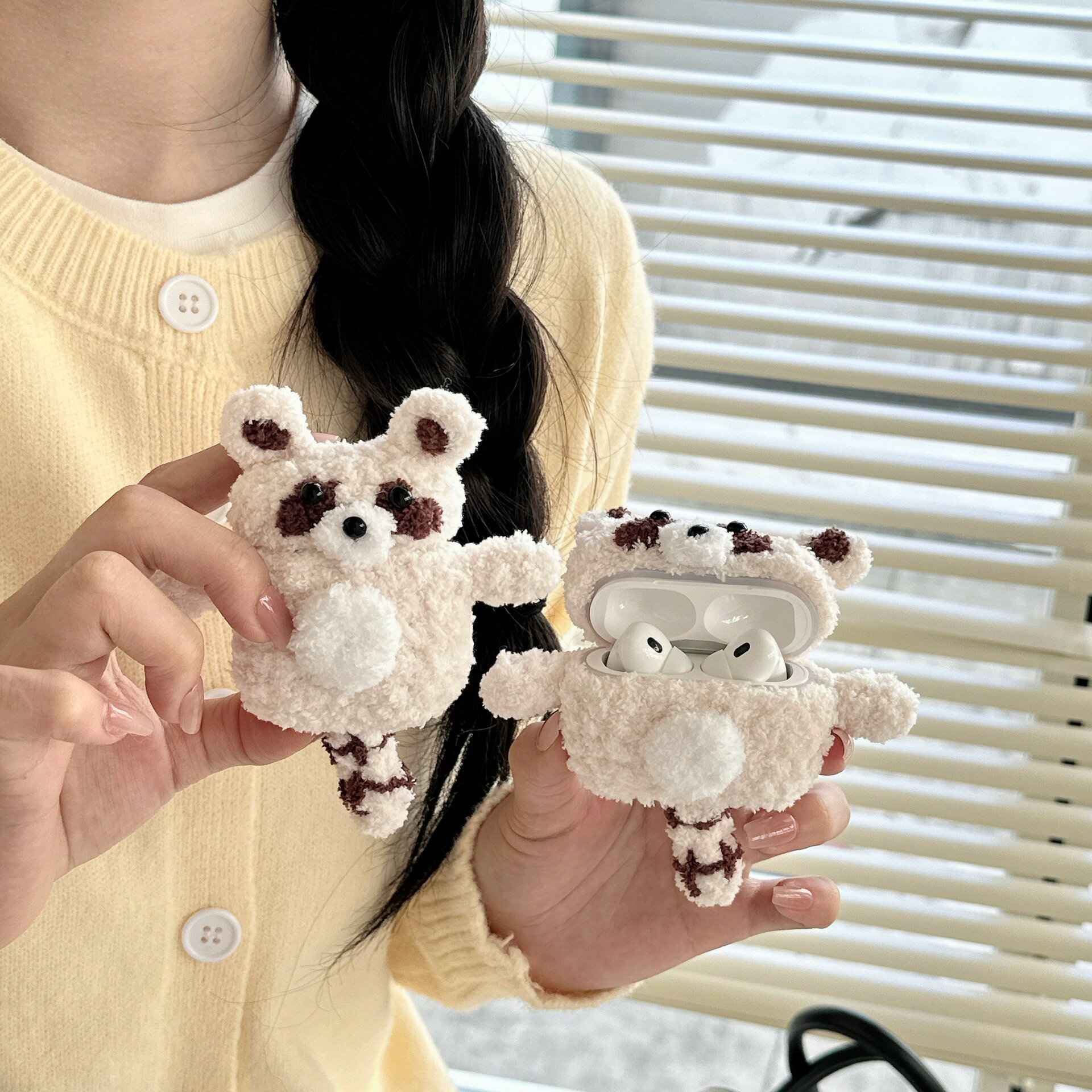 秋冬款毛絨適用AirPods4代耳機套可愛小浣熊AirPodsPro2針織1/2代鑫弘-3C數碼
