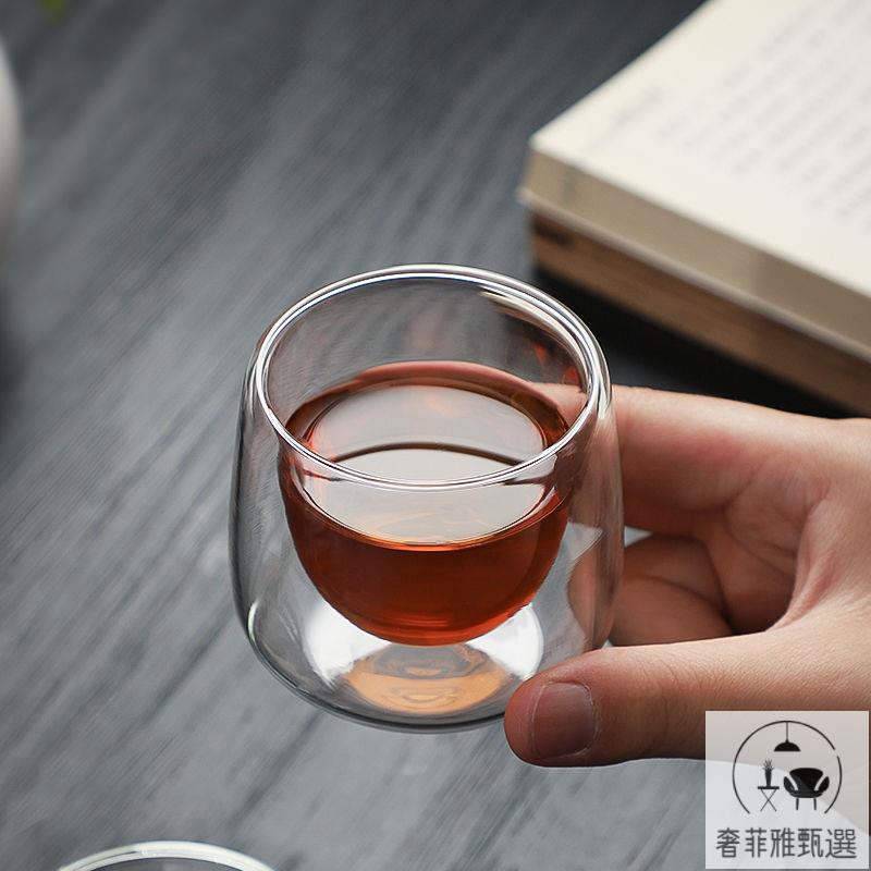 茶具 茶盤 附發票 日式高階高硼矽透明雙層玻璃功夫茶杯耐熱品茗杯主人喝茶小杯套裝 PDD-175快速出貨 公司貨