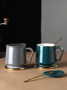 日式陶瓷馬克杯子帶蓋勺家用簡約辦公室潮流男女北歐早餐咖啡水杯