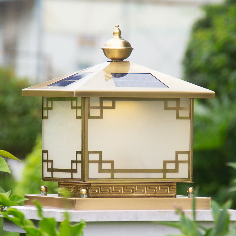 太陽能燈全銅柱頭燈歐式大門銅燈戶外防水庭院燈圍墻燈別墅門柱燈 3