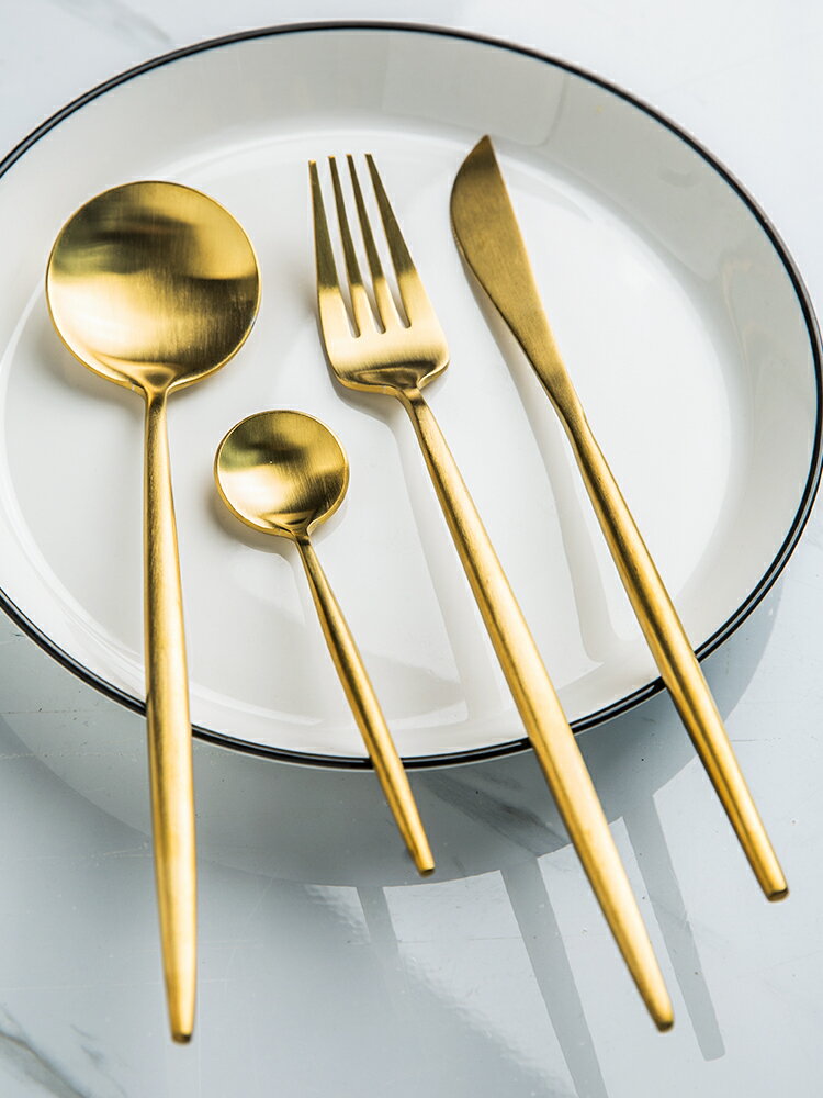金色刀叉勺三件套西餐餐具北歐葡萄牙牛排刀叉家用勺子叉子ins風