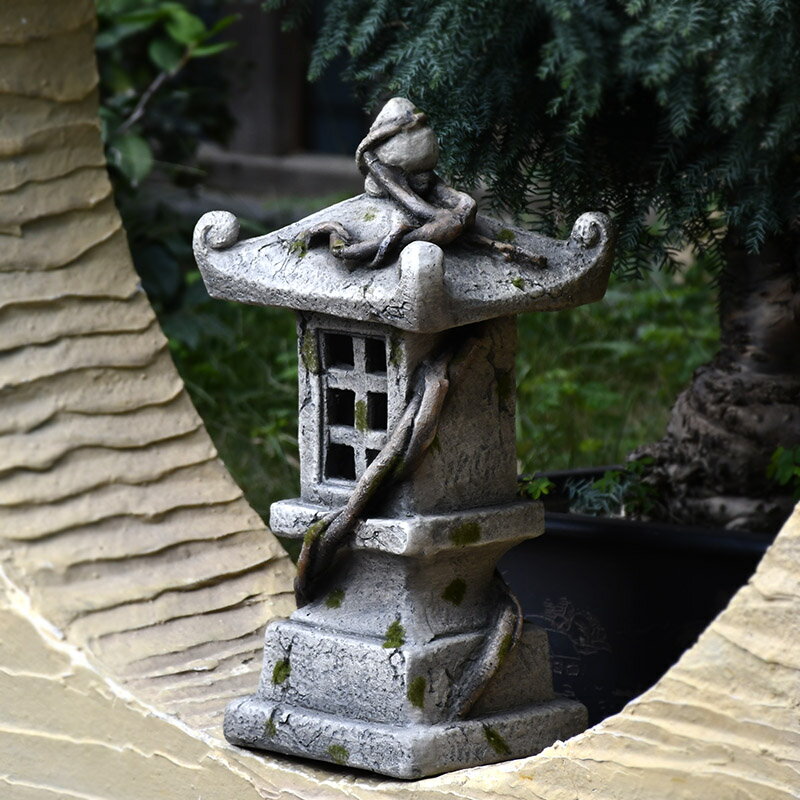 戶外日式庭院裝飾擺件花園佈置新中式太陽能燈塔落地創意禪意景觀