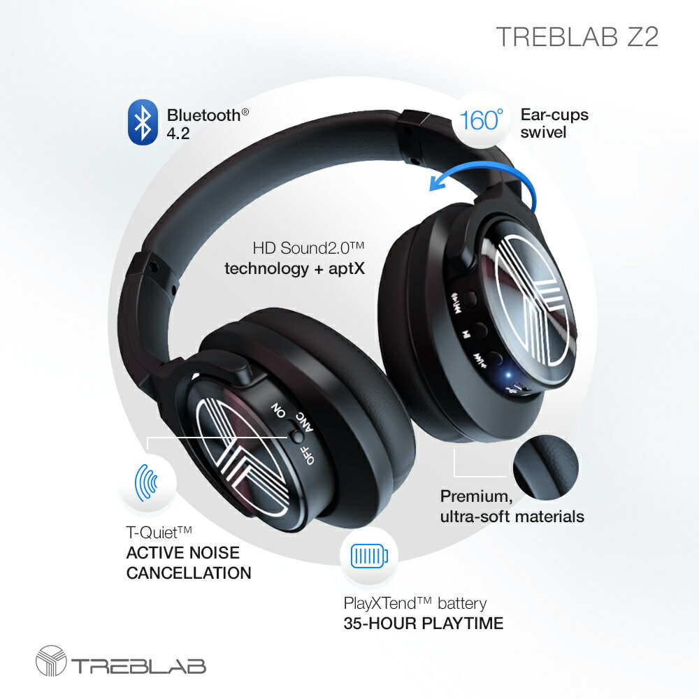 treblab z2 bluetooth headphones over ear