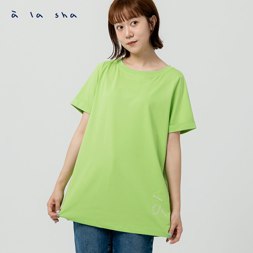 a la sha à繡花反摺短袖T