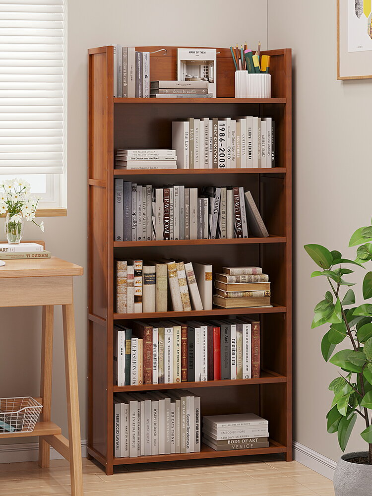 學生臥室書架簡易多層省空間書柜落地家用靠墻展示實木防塵客廳小