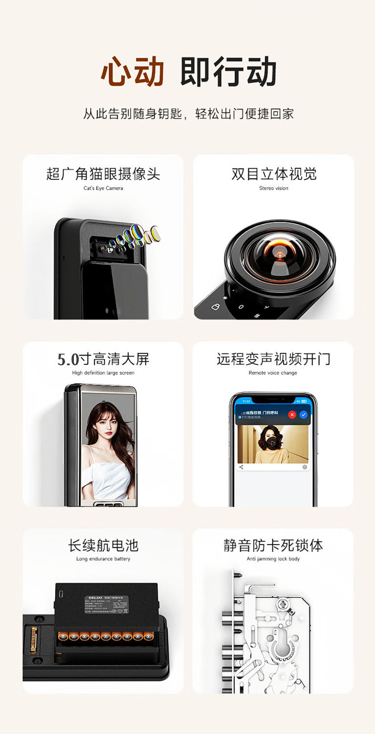 【台灣公司 超低價】可視貓眼3d人臉識別通用型防盜門入戶門大門指紋密碼智能鎖電子鎖 5