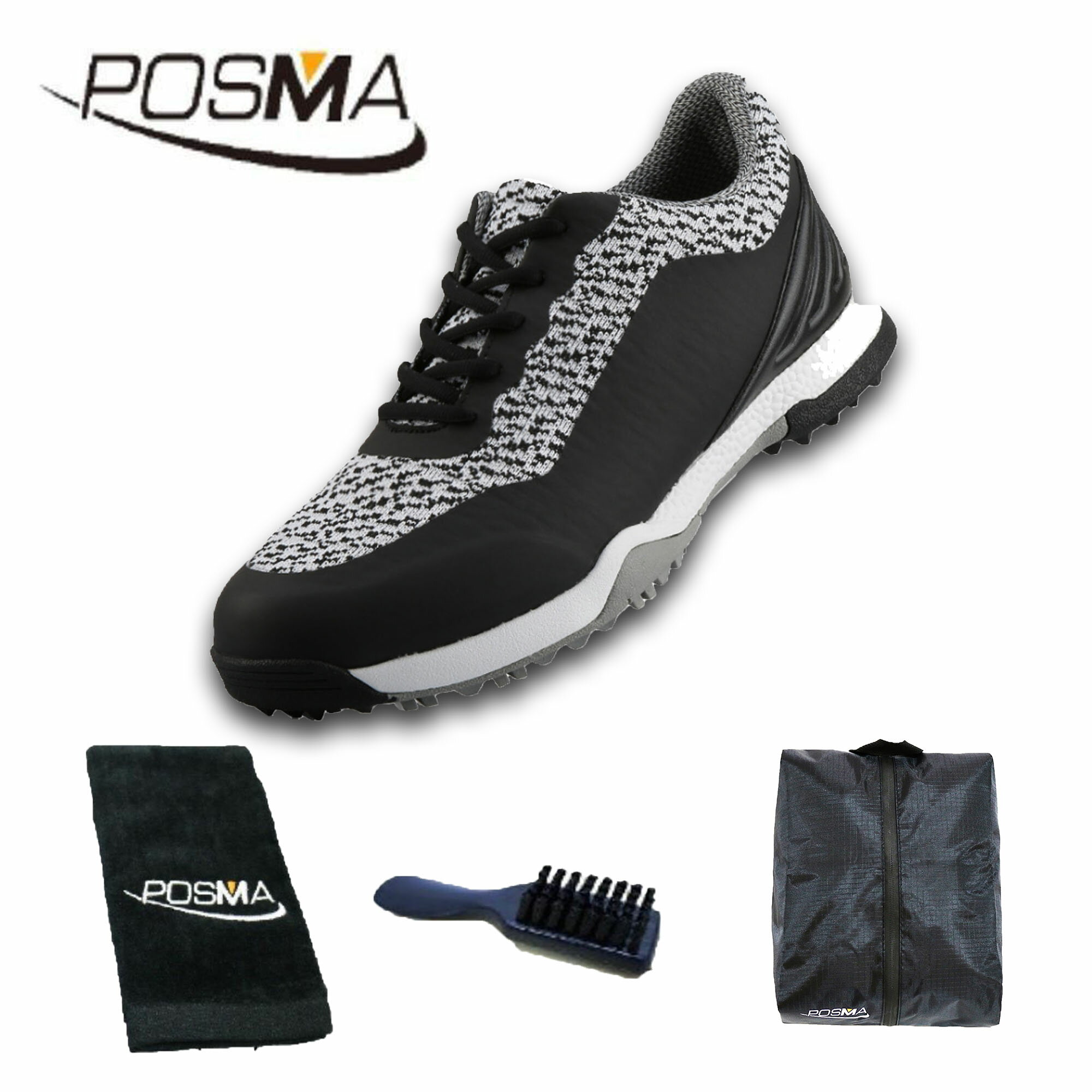 工廠 男士透氣防水鞋 高爾夫球鞋 男士球鞋 透氣型 golf shoe GSH119 黑 白 配POSMA鞋包 2合1清潔刷  高爾夫球毛巾