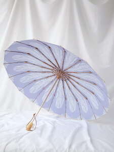 防曬傘女 新款復古風木柄16骨北歐風羽毛雙面彩膠防紫外線傘