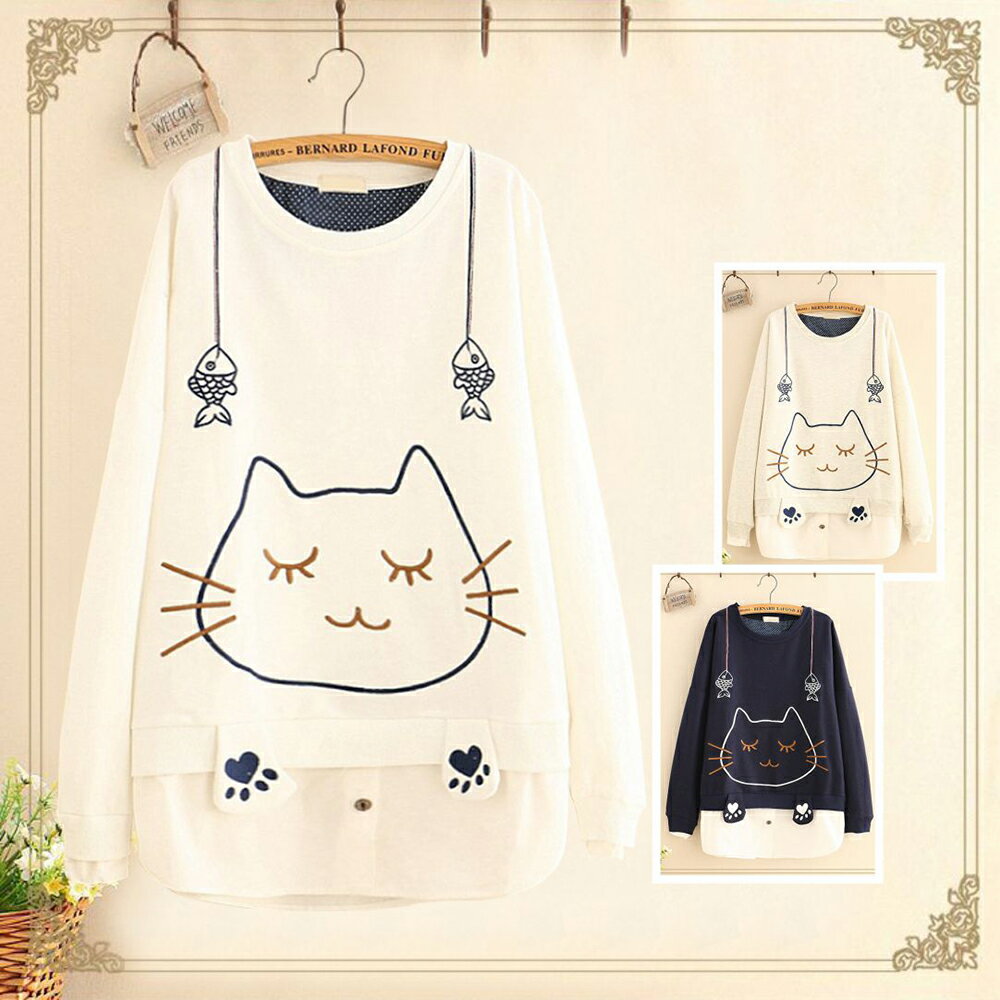 現貨 刺繡純棉圓領假兩件T恤(3色M~2XL)【OREAD】【限定加碼✿全館滿額再折】