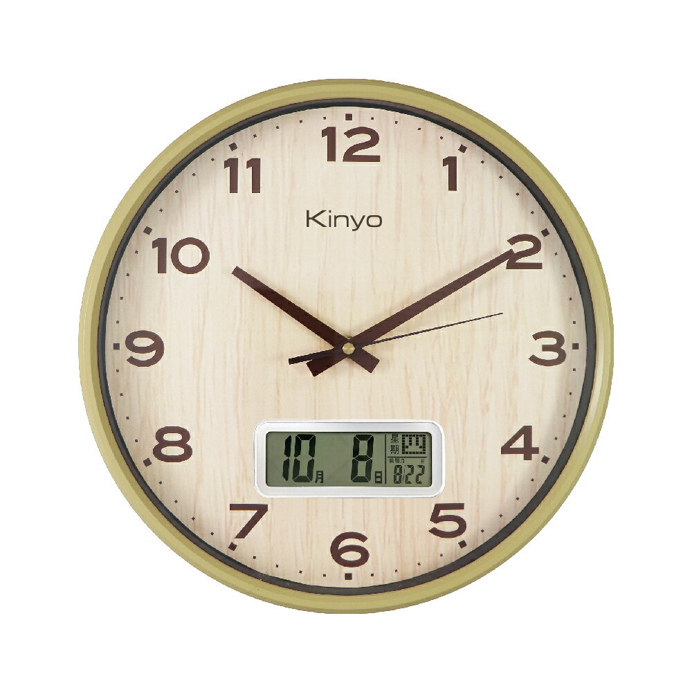 【KINYO】數位顯示木紋掛鐘 (CL) 1