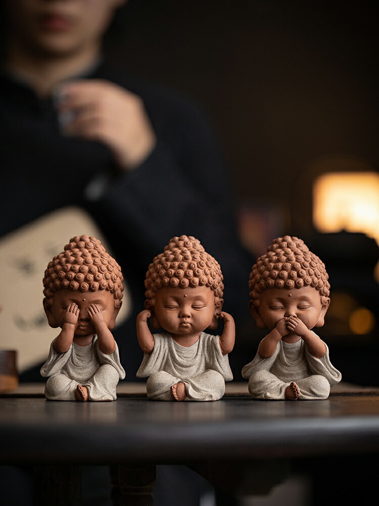 新中式三不佛擺件陶瓷工藝品寶寶佛禪意茶空間博古架桌面裝飾擺設