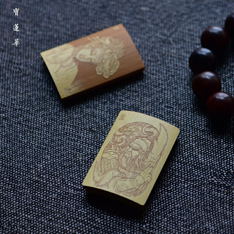 留青手工竹刻平安牌 竹雕刻平安出入牌  茶玩文玩小把件茶具配件