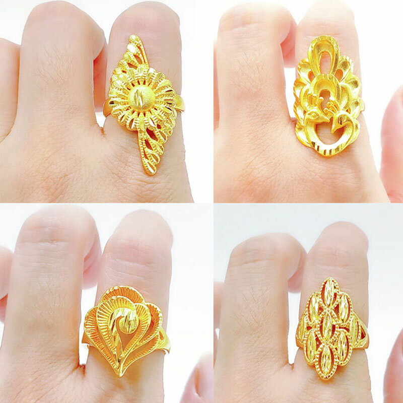 越南沙金戒指女歐幣假真黃金開口指環首飾仿999鍍金飾品久不掉色