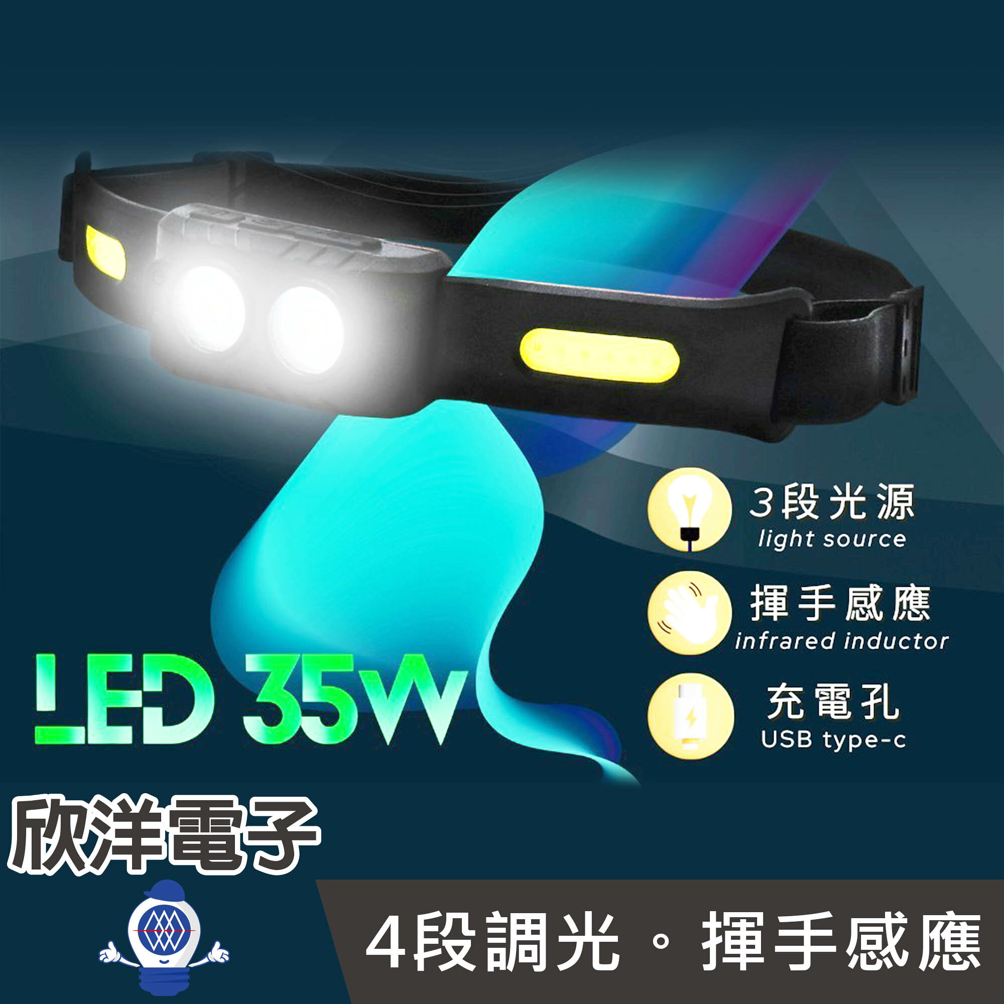 ※ 欣洋電子 ※ 35W 輕量感應式頭燈 (HK-K6808) LED頭燈 COB頭燈 感應頭燈 LED強光頭燈