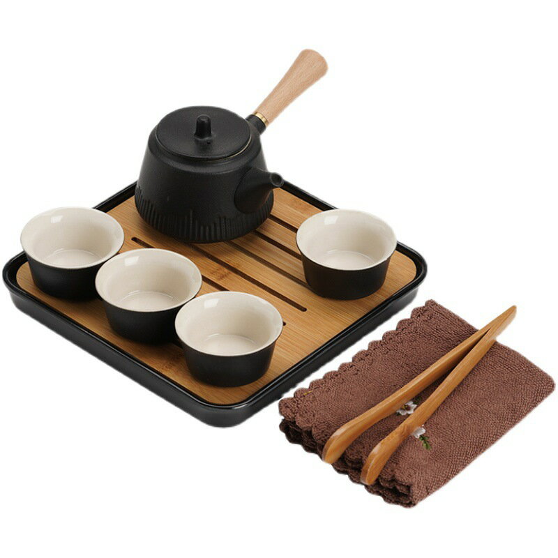 茶盤 黑陶茶具小套裝功夫茶杯家用客廳提梁側把陶瓷泡茶壺茶盤