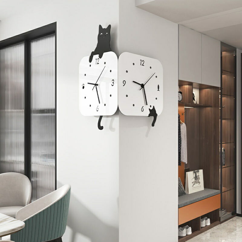 時尚創意客廳拐角雙麵掛鐘現代簡約轉角兩麵鐘錶掛牆時鐘