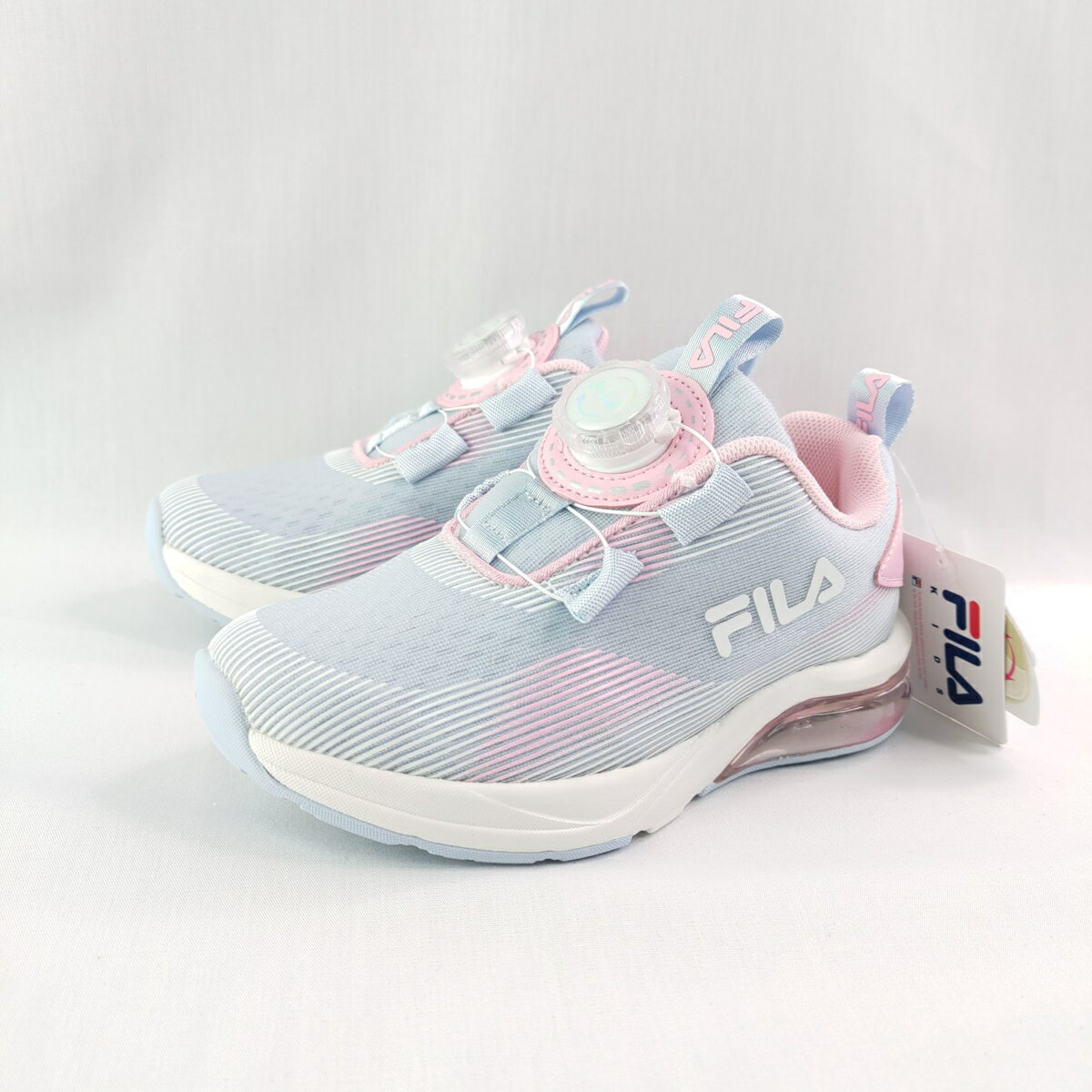 FILA 2J826Z351 中童 運動鞋 旋鈕轉扣 免綁鞋帶 足弓支撐 抗菌防臭 粉藍【iSport愛運動】
