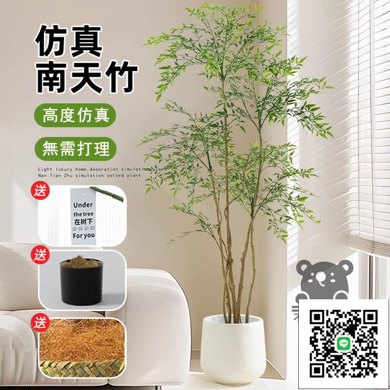 【模擬南天竹 宅配免運】仿真植物 室內大型仿生綠植擺件 客廳裝飾樹 落地盆栽 高階輕奢客廳假植物 仿