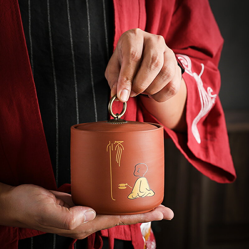 紫砂茶葉罐小號茶罐子復古便攜密封罐普洱紅綠茶葉禮盒裝