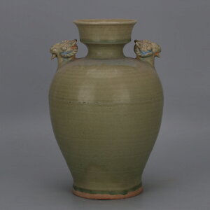 西晉越窯青釉雙羊尊瓶 仿古出土瓷器古玩博物館珍藏舊貨瓷器擺件