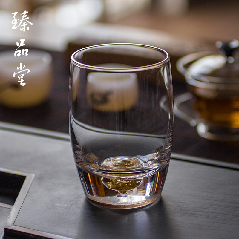 金箔玻璃杯創意描金高檔透明綠茶杯家用男女花茶禮品耐熱水晶水杯1入
