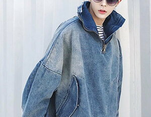 FINDSENSE G6 韓國時尚 拉鍊高領超寬鬆短款街頭夾克牛仔上衣男外套