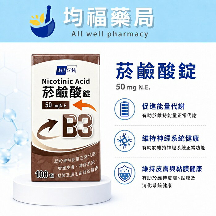 【衛肯】維他命B3 菸鹼酸錠 菸鹼醯胺錠 100錠/瓶 必安捷 菸鹼酸 0