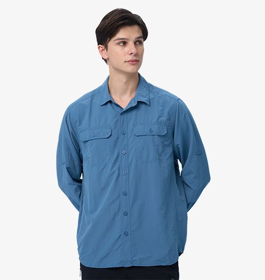 【【蘋果戶外】】荒野 W1212-103 牛仔藍 男 3M 透氣快乾排汗 抗UV 可調節長袖襯衫 防曬襯衫 登山休閒服 春夏 WildLand