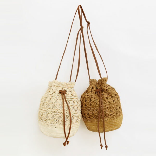 草編水桶包 草編包 編織包 藤編包 束口包 縮口包 背包 側背包 斜跨包 肩背包 拉繩 小包 花 民族圖騰 韓 ANNA S. 8