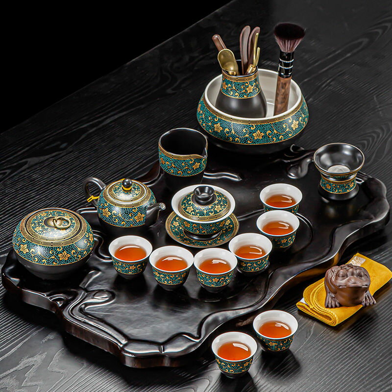 全自動功夫茶具套裝家用整套茶杯泡茶壺簡約實木排水茶盤茶臺整套