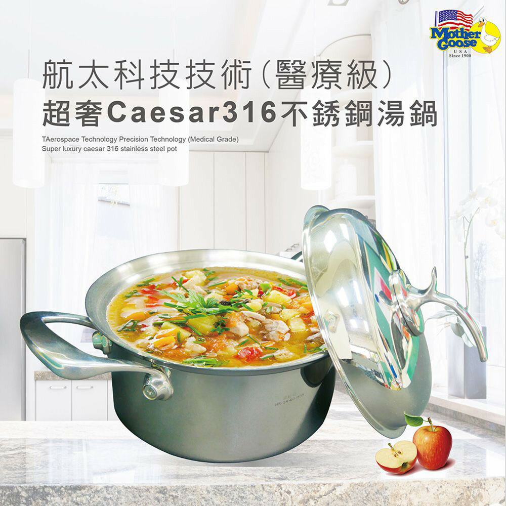 【美國MotherGoose 鵝媽媽】醫療級316 凱薩不鏽鋼湯鍋20cm 1