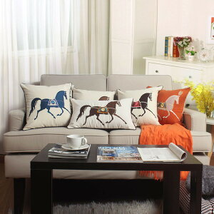 繡花馬圖案抱枕臥室客廳沙發靠墊汽車辦公室腰枕套