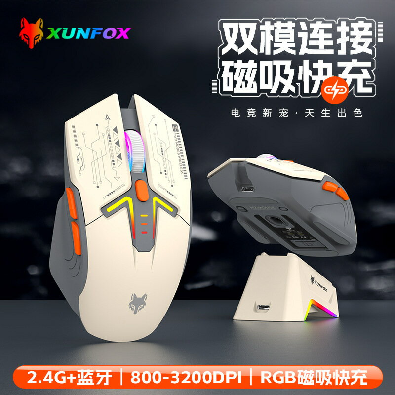 【輕量化雙模】電競滑鼠 無線滑鼠 藍芽滑鼠 RGB發光滑鼠 充電滑鼠 筆電滑鼠 遊戲滑鼠 炫銀狐H2 輕巧便攜 長效續航